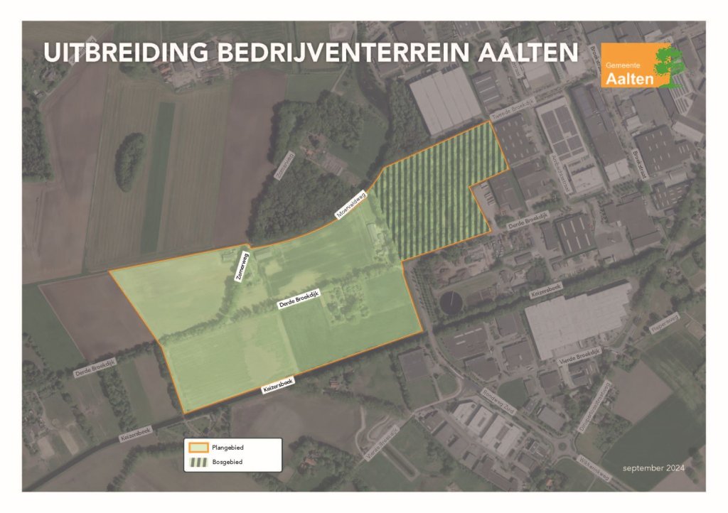 The area southwest of the existing business park and north of Keizers Brook is designated for development.