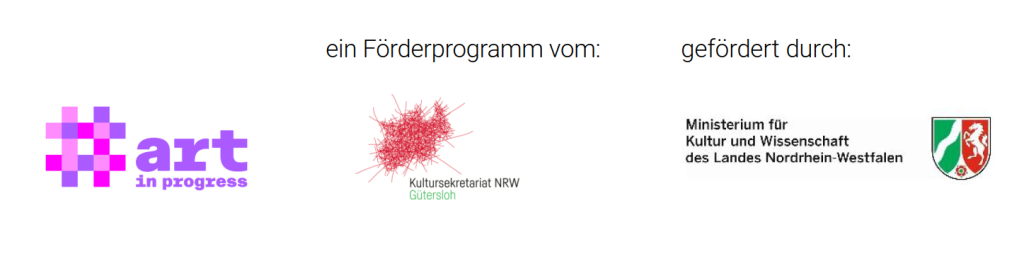 Logos der teilnehmenden Organisationen „De texmachine: Art in progress“, Kultursekretariat NRW Gütersloh und Ministerium für Kultur und Wissenschaft des Landes Nordrhein-Westfalen