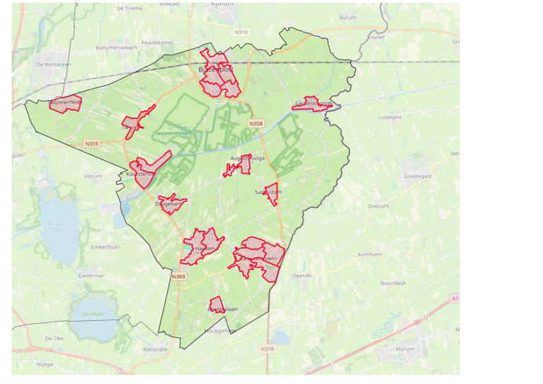 Kaart van voorzieningen op gemeentelijk grond in Achtkarspelen