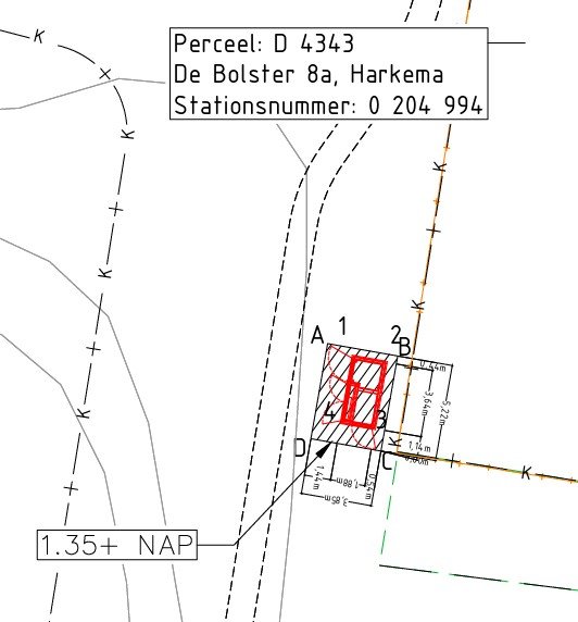 Tekening van boven af Bolster 8a in Harkema