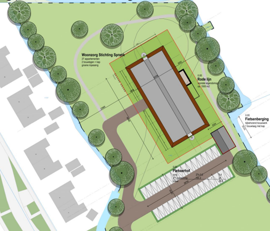 Plantekening van het perceel op de Voorstraat 63 te Buitenpost