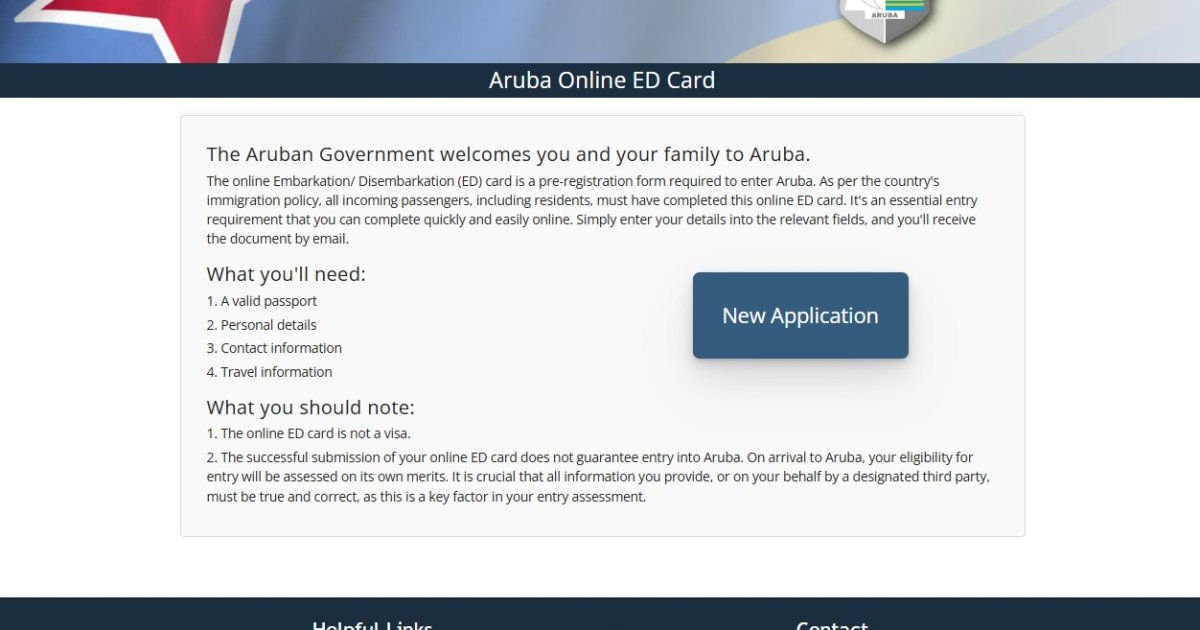 Vernieuwde online ED-kaart (instap-/uitstapkaart) | Overheid van Aruba