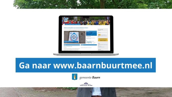 Laptop met tekst: Ga naar www.baarnbuurtmee.nl