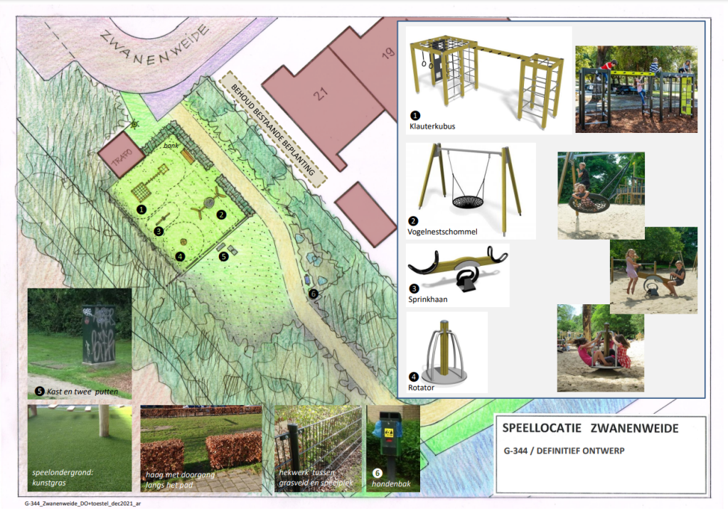 Afbeelding van het definitief ontwerp speelplek Zwanenweide