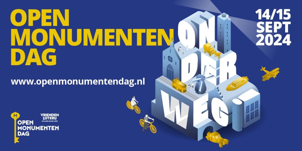 Een flyer over de Open Monumentendag op 14 en 15 september 2024 met een link naar de website