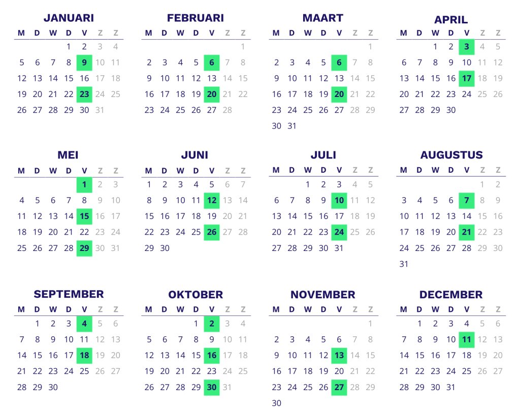 Kalender 2026 van het mobiel afvalaanbiedstation Barendrecht Binnenhof