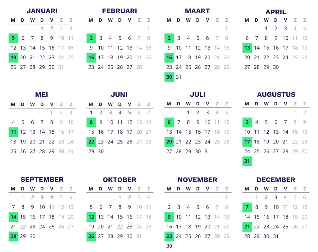 Kalender 2026 van het mobiel afvalaanbiedstation voor het Muziekplein in Barendrecht