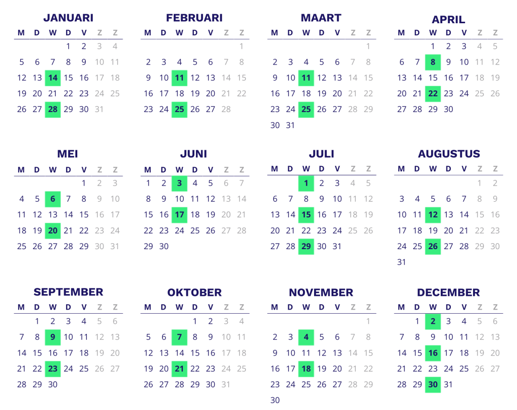 Kalender 2026 van het mobiel afvalaanbiedstation voor de Van der Vormhaven / Havenhoofd Carnisse in Barendrecht