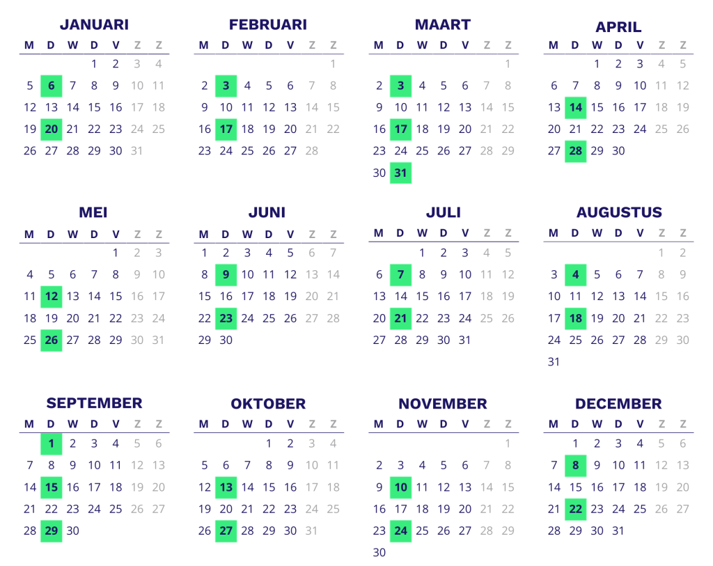 Kalender 2026 van het mobiel afvalaanbiedstation Ridderkerk locatie Dillenburgplein