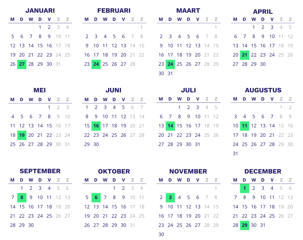 Kalender 2026 van het mobiel afvalaanbiedstation Ridderkerk locatie Goudenregenplantsoen