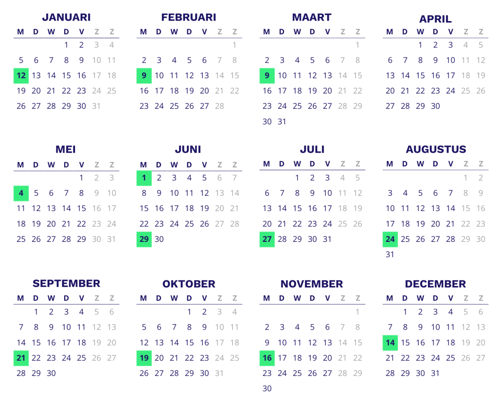 Kalender 2026 van het mobiel afvalaanbiedstation Ridderkerk locatie parkeerplaats Kloosplantsoen