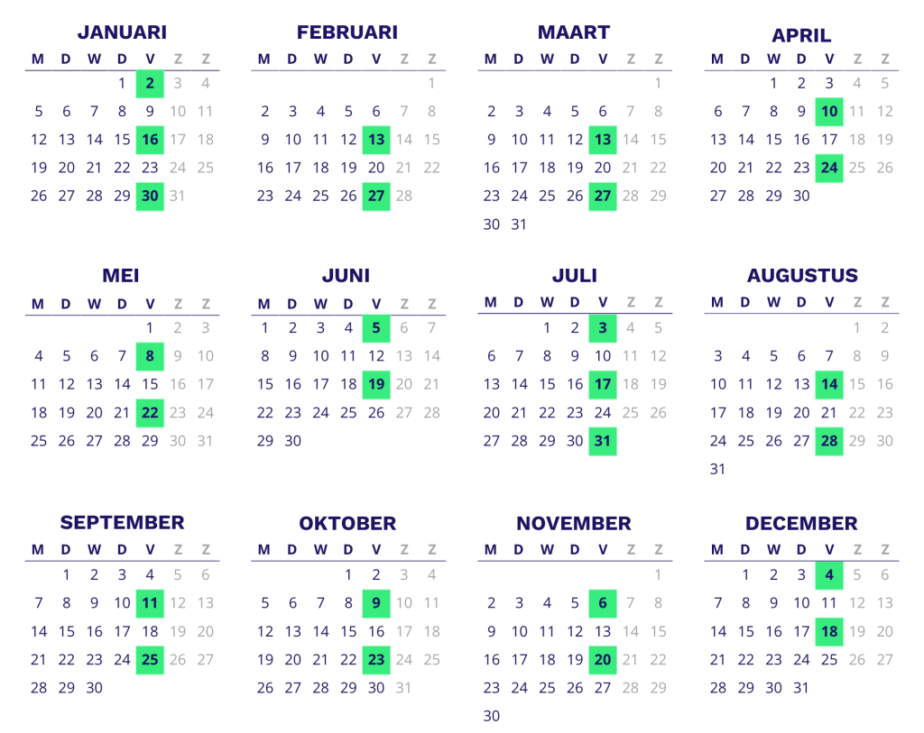 Kalender 2026 van het mobiel afvalaanbiedstation Ridderkerk locatie De Ridderhof