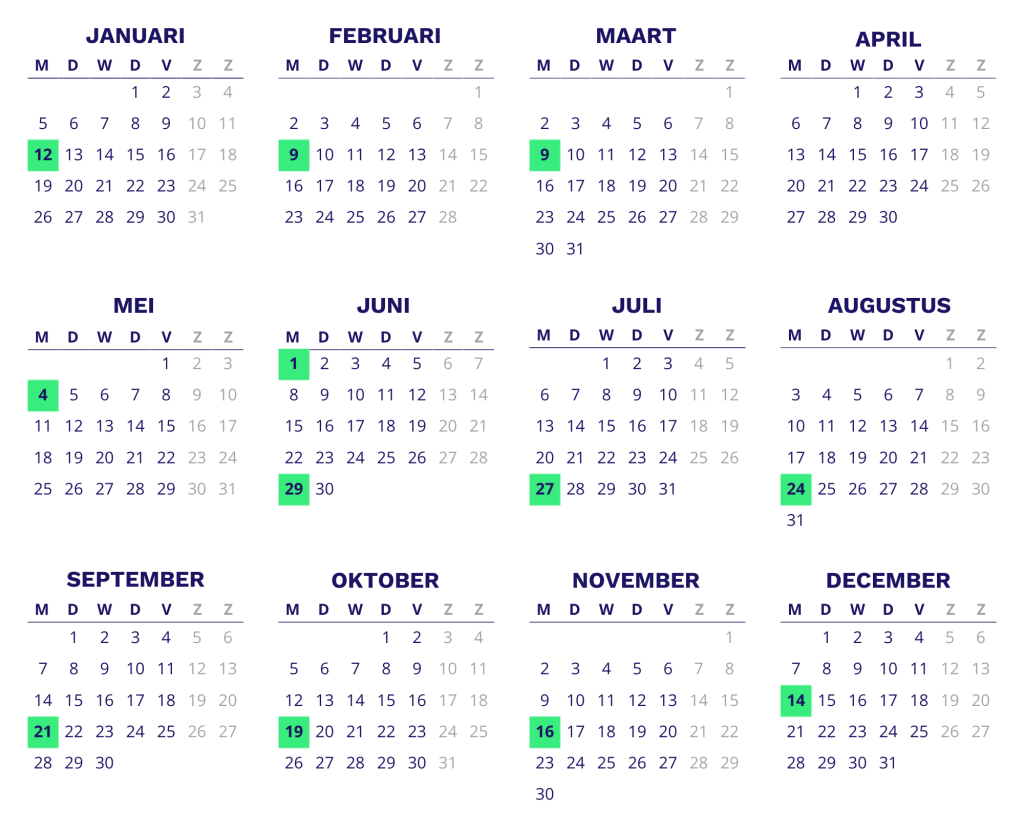 Kalender 2026 van het mobiel afvalaanbiedstation Ridderkerk locatie Rijsoord Vlasstraat