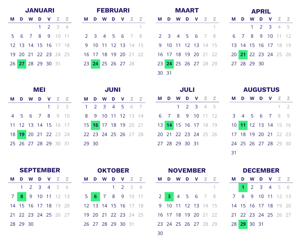 Kalender 2026 van het mobiel afvalaanbiedstation Ridderkerk locatie parkeerplaats Seringenplantsoen