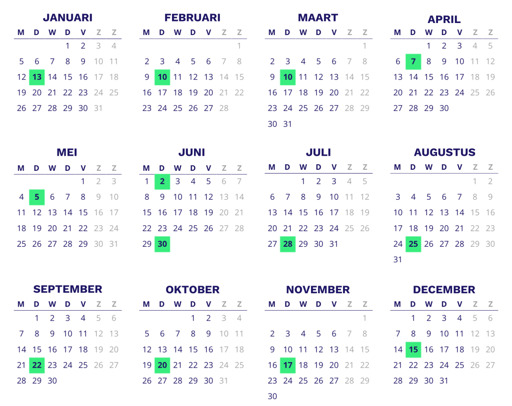 Kalender 2026 van het mobiel afvalaanbiedstation Ridderkerk locatie Winkelcentrum Vlietplein