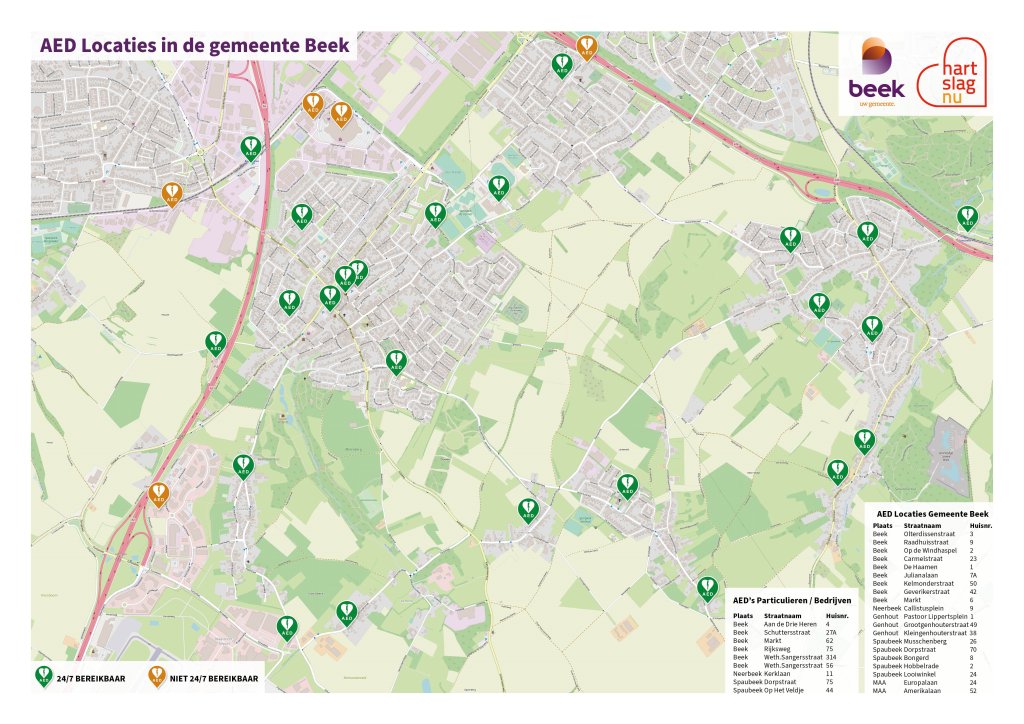 AED locaties in de gemeente Beek