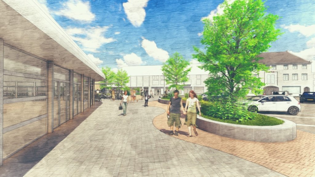 Impressietekening Markt Beek door Wehrung Architecten.