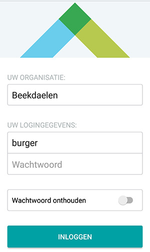 Voorbeeld inlogscherm iBabs app