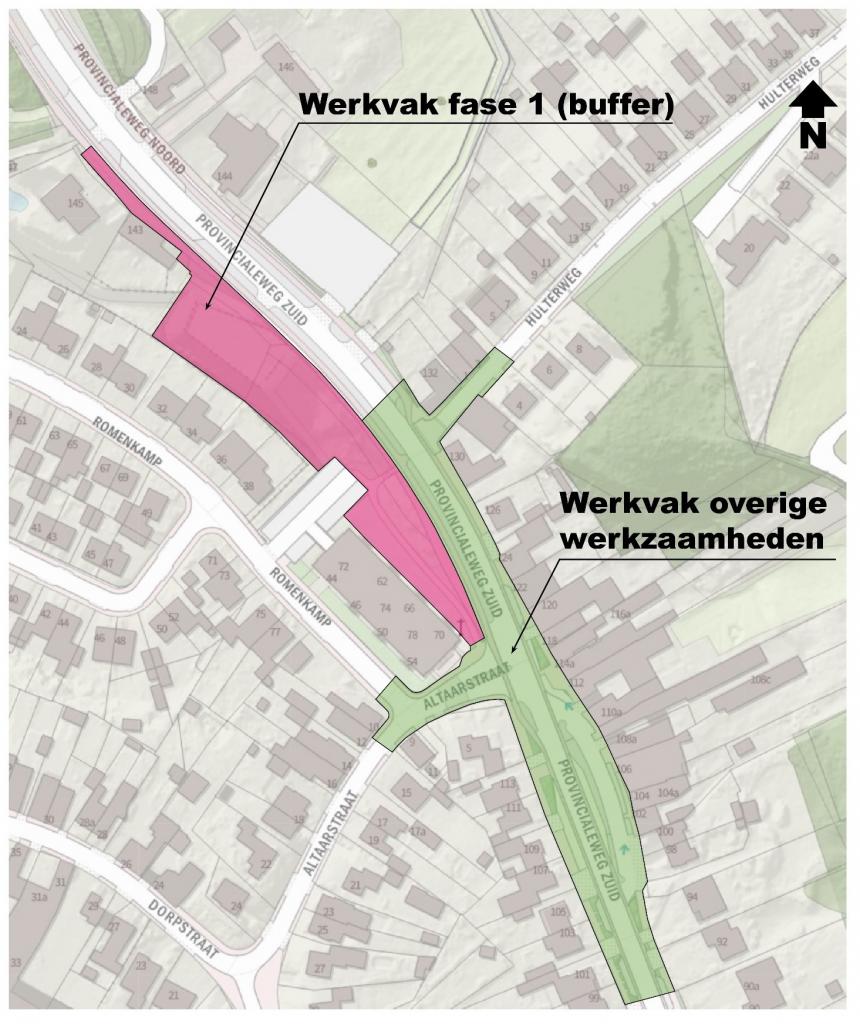 Werkvak fase 1 (buffer), werkvak overige werkzaamheden; toelichting in tekst onder afbeelding