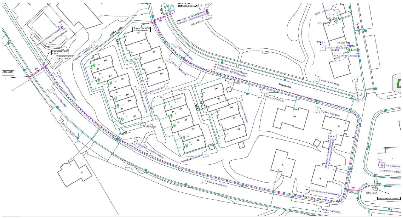 Kaart met werkzaamheden: Fase 1: Boschweg Nuth. Fase 2: Op den Toren - Donatusstraat Nuth