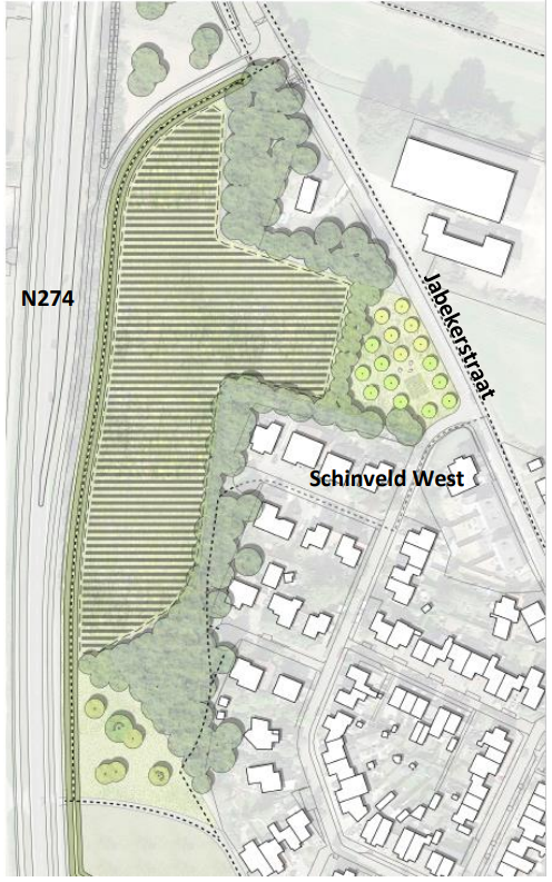 overzichtskaart zonnepark tussen de N274, Schinveld West en Jabeekerstraat