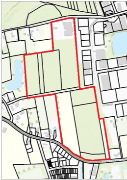 Het plangebied Waterlaat 8, tussen de Weebosserweg, Ravenseind (Waterlaat 7) en de Oude Postelseweg op de kaart