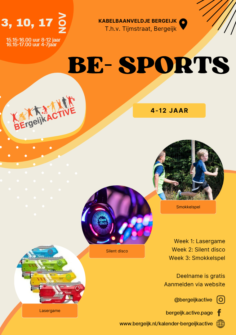 Flyer BE-Sports Bergeijk - Kabelbaanveldje met daarop de informatie die te lezen is op de pagina