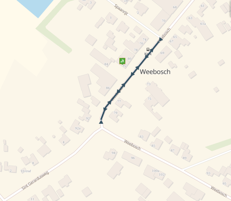 Situatie kruising Weebosch/ Spaanrijt en Weebosch/ St. Gerardusweg aangegeven op de kaart