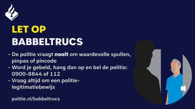 Uitleg van babbeltrucs en verwijzing naar de politie website.