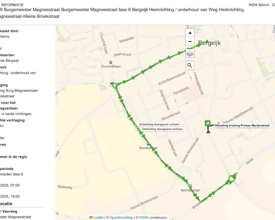 Plattegrond met omleiding ivm wegwerkzaamheden