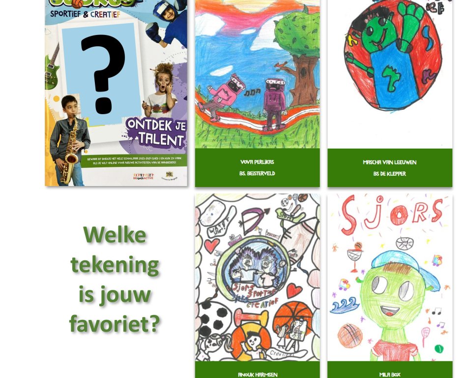 Tekeningen van kinderen voor de cover van het Sjors-boekje