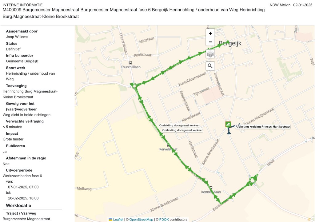 Plattegrond met omleiding ivm wegwerkzaamheden