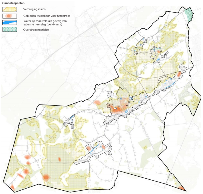 Kaart met klimaatadaptatieknelpunten in de gemeente Bergeijk