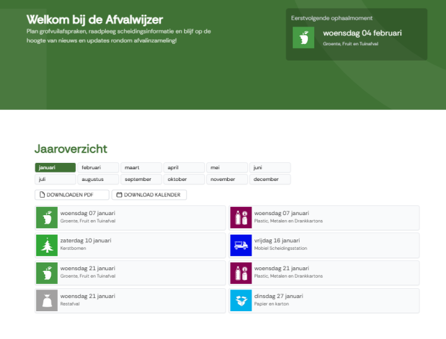 Startscherm van de Afvalwijzer met ophaalmomenten