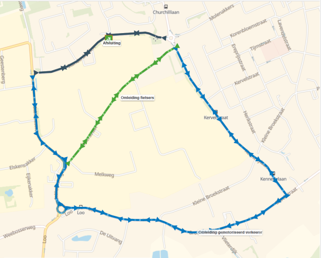 Plattegrond asfalteringswerkzaamheden Standerdmolen