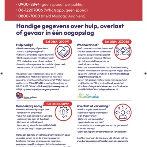 Achterkant Flyer Handige gegevens over hulp, overlast of gevaar