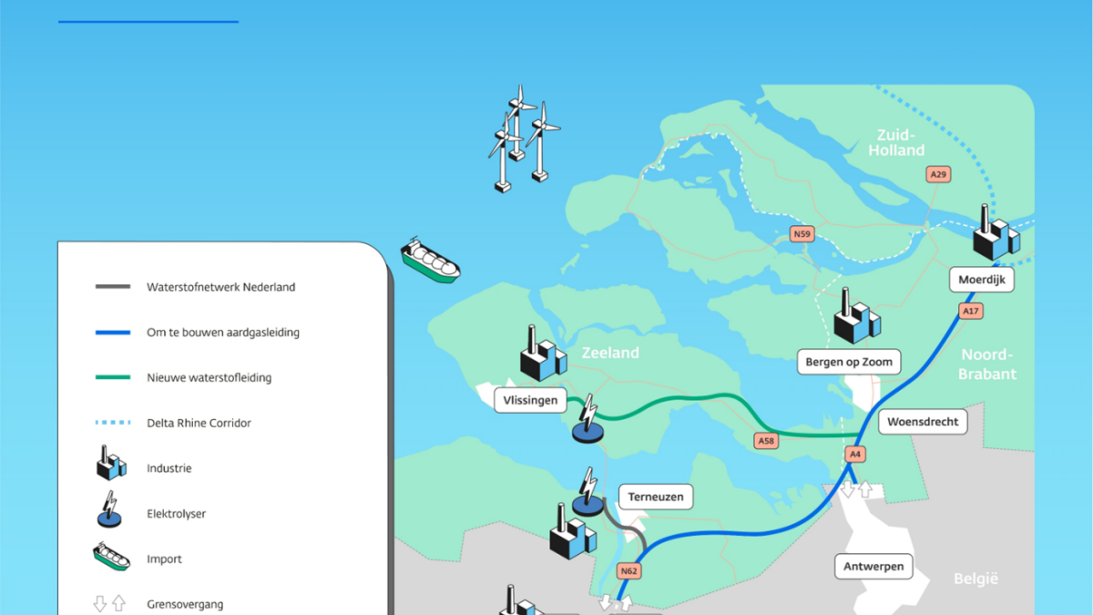 Voorkeursroute bekend voor het waterstofnetwerk in Zuidwest-Nederland