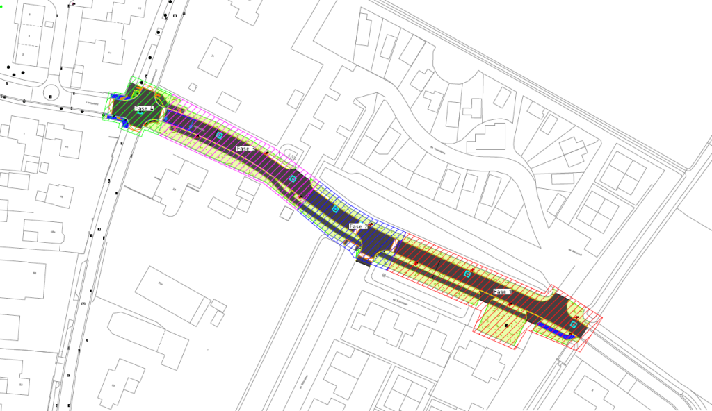 Fasetekening werkzaamheden. De uitgeschreven tekst van deze tekening staat hierboven onder de kop 'Planning werkzaamheden'