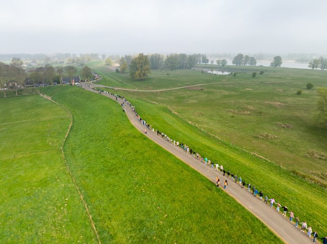 Kinderen op de dijk die hand in hand staan