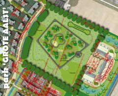 Park de Grote Aalst, schets waar opgravingen in het park gedaan zijn.