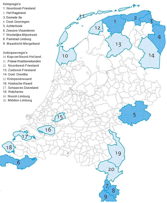 Een overzicht van de krimp- en anticipeerregio’s in Nederland