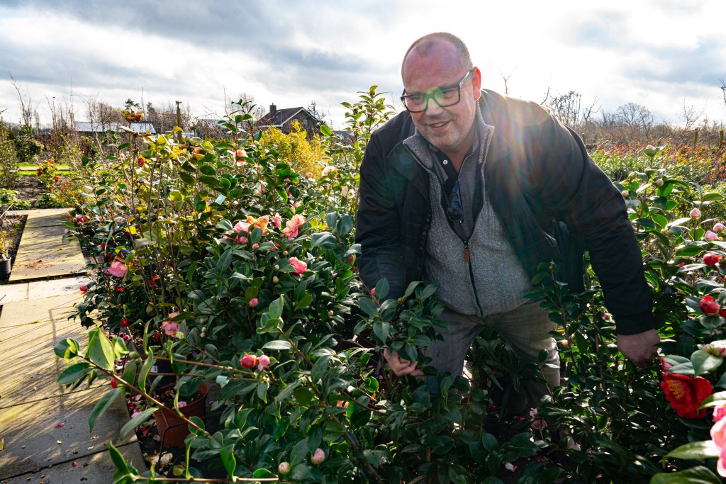 Richard van Zon tussen de planten in zijn bedrijf