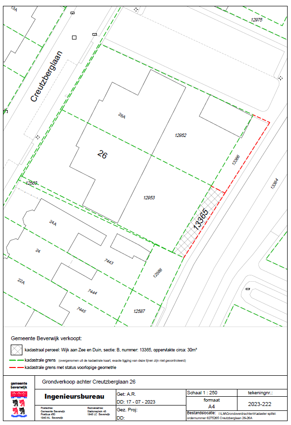 Plattegrond grondverkoop achter Creutzberglaan 26