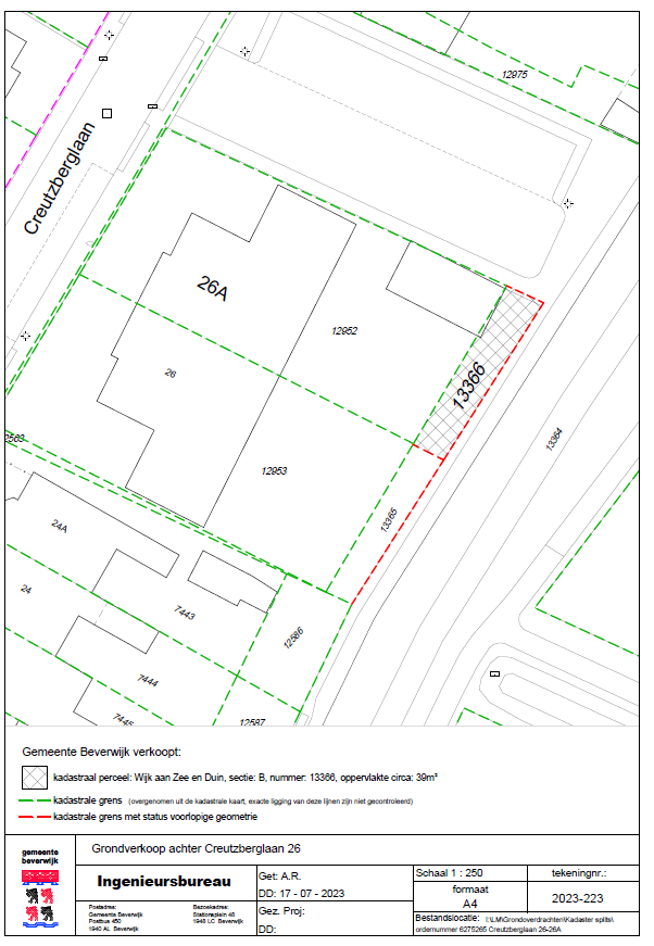 Plattegrond grondverkoop achter Creutzberglaan 26