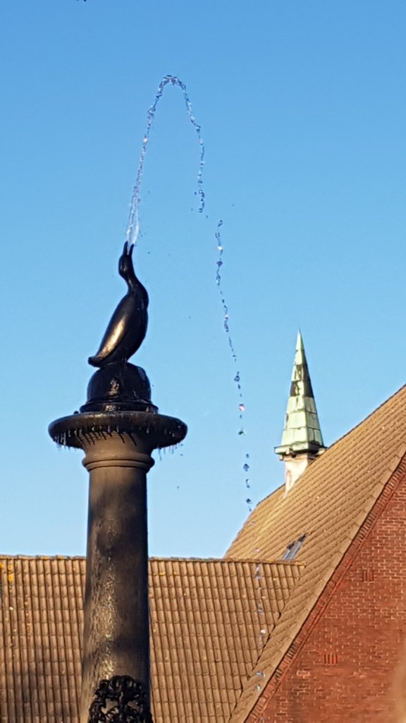 Fontein met bronzen eend