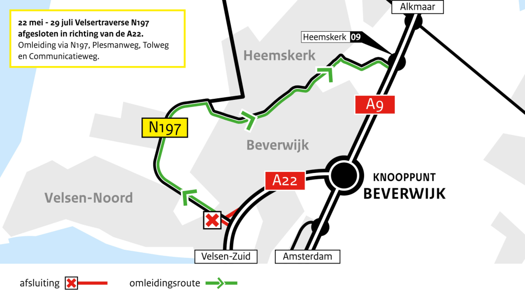 Kaart met omleidingen door werkzaamheden aan viaduct Velsertraverse