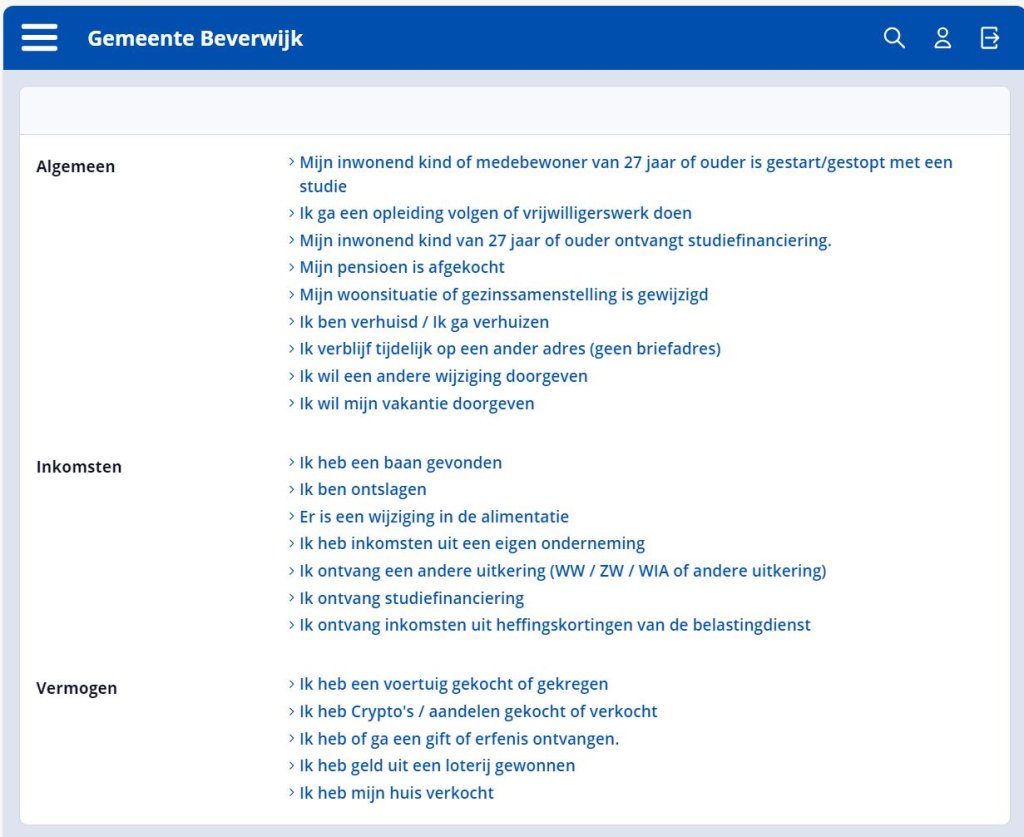 Beginpagina wijzigingen Mijn Inkomen