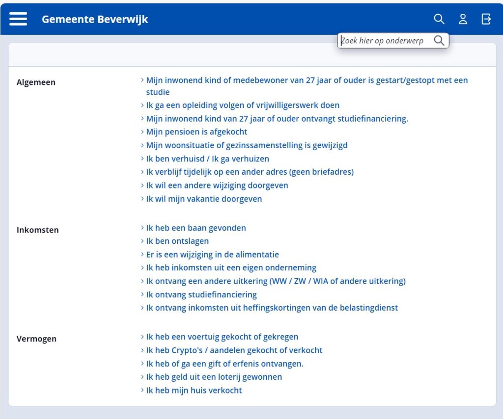 Beginpagina wijzigingen zoekveld Mijn Inkomen