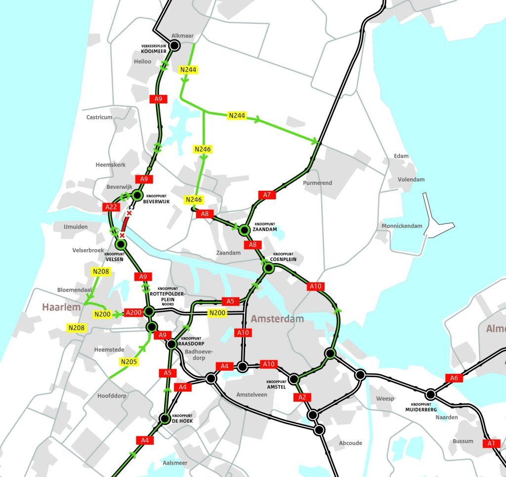Omleidingskaart Wijkertunnel