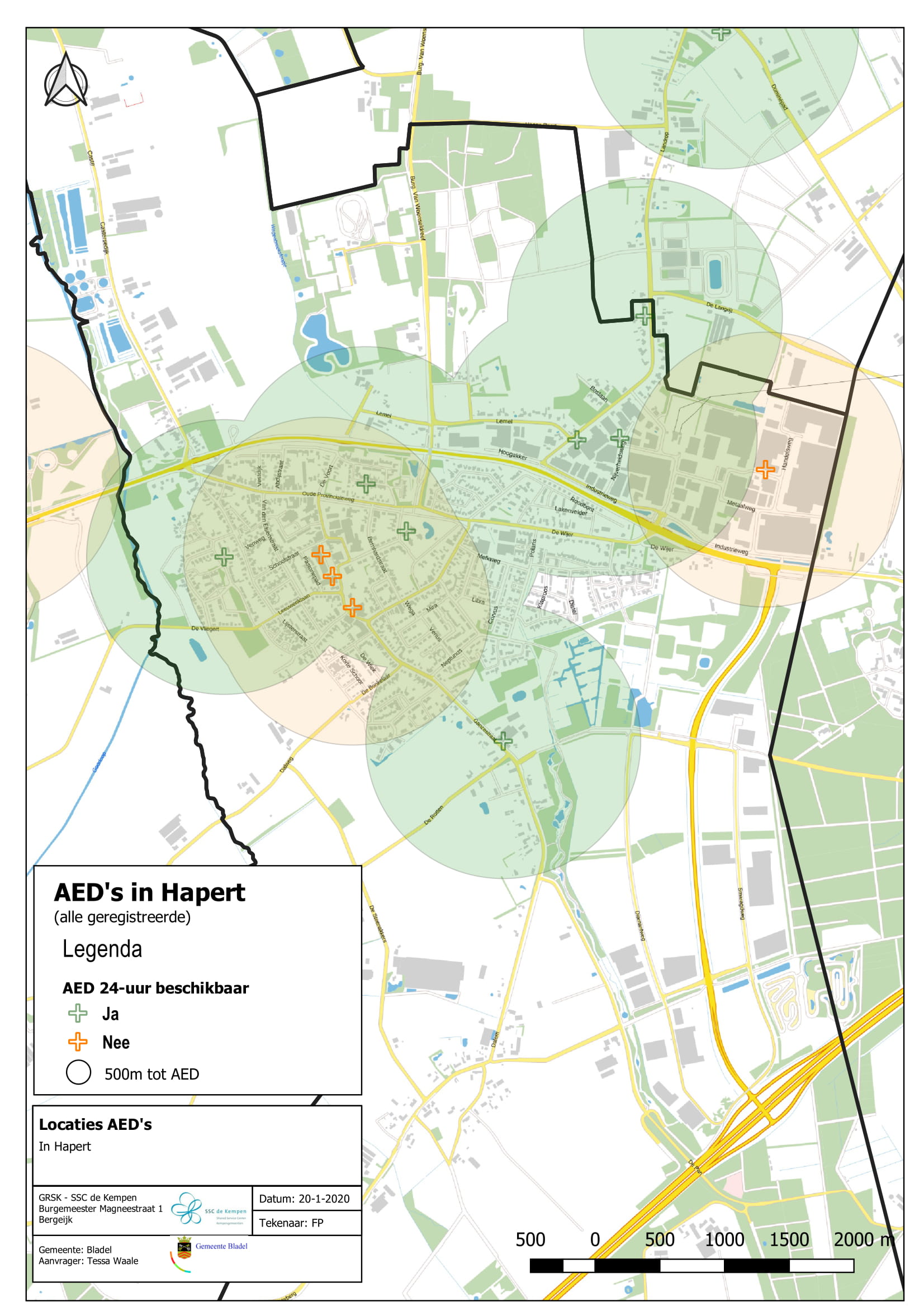 De geregistreerde AED's in Hapert. De meeste AED's zijn 24/7 beschikbaar. 4 Aed's zijn beschikbaar tijdens specifieke tijden. 